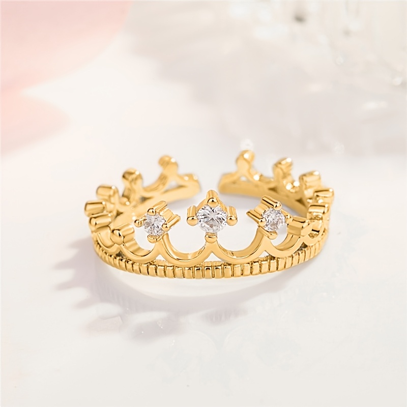 Women's Elegant Crown Shaped Adjustable Ring with Sparkling Zircon